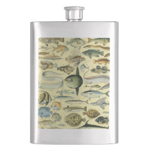 Vintage Fish Scientific Fishing Art Hip Flask