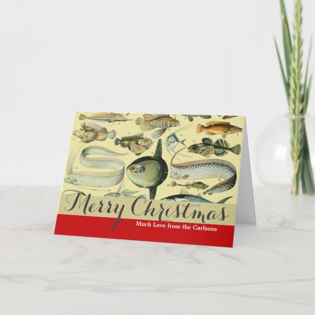 Vintage Fish Scientific Fishing Art Holiday Card (Front)