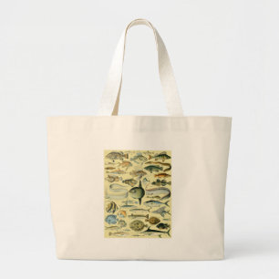 Vintage Fish Scientific Fishing Art Large Tote Bag