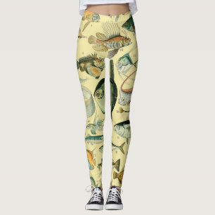 Vintage Fish Scientific Fishing Art Leggings