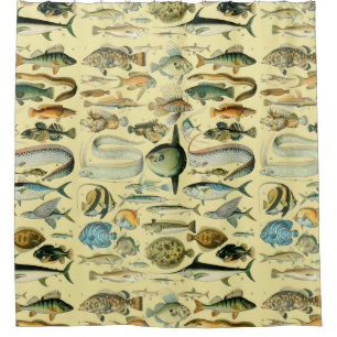 Vintage Fish Scientific Fishing Art Shower Curtain
