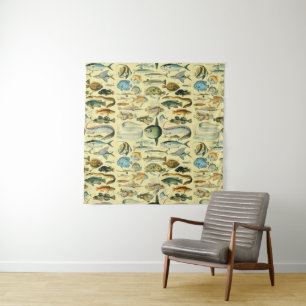 Vintage Fish Scientific Fishing Art Tapestry