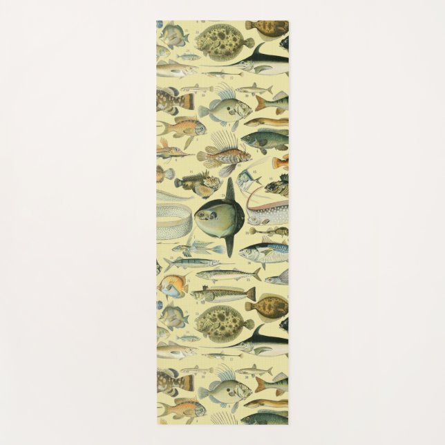 Vintage Fish Scientific Fishing Art Yoga Mat (Front)