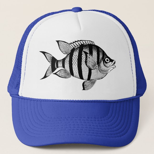  Vintage fish sealife ocean animals illustration Trucker Hat (Front)