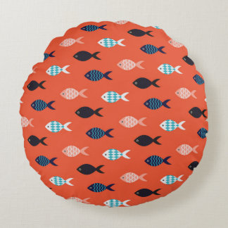 vintage fish seamless pattern. Shoal of fish in ro Round Cushion