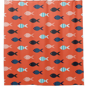 vintage fish seamless pattern. Shoal of fish in ro Shower Curtain