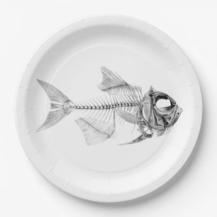 Vintage fish skeleton etching paper plate