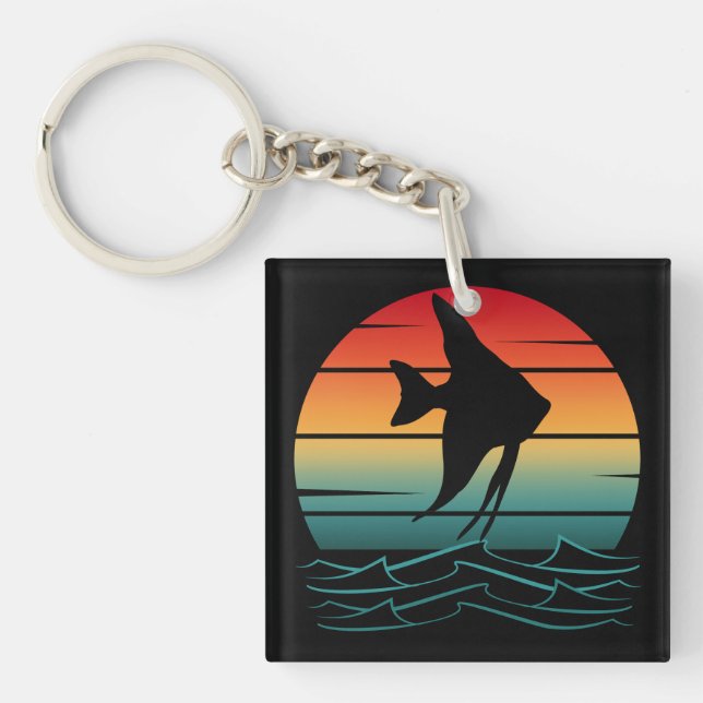 Vintage Fish Sunset Fishing Key Ring (Front)