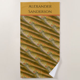Vintage fish watercolor trout pattern  beach towel