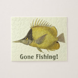 Vintage Fish, Yellow Tropical Chelmon Longirostris Jigsaw Puzzle
