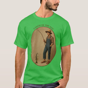 Vintage Fisherman with a Branch Pole and Fish URM T-Shirt