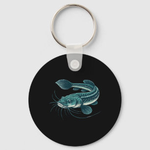 Vintage Fishing Artwork Walking Catfish Key Ring