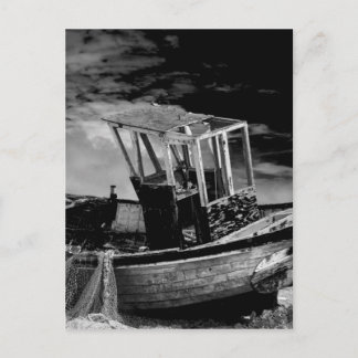 Vintage fishing boat. postcard