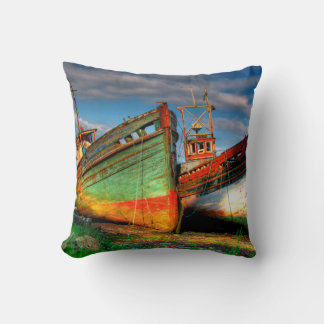 Vintage Fishing Boats Dramatic Colors Cushion