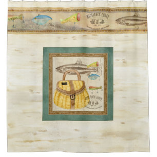 Vintage Fishing Cabin Lake Wood Decor Fisherman Shower Curtain