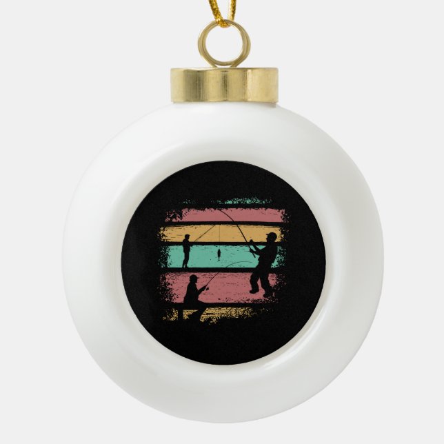 Vintage Fishing Ceramic Ball Christmas Ornament (Front)