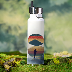 Vintage Fishing Dad Retro Sunset Fisherman Father  Water Bottle
