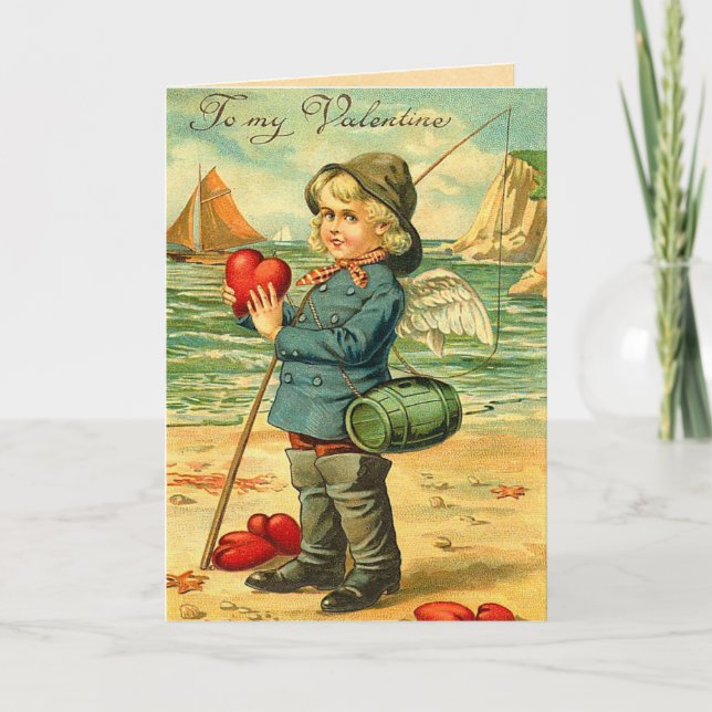 Vintage Fishing for Love Valentine Card (Front)