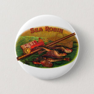 Vintage Fishing Gear Cigar Label Art, Sea Robin 6 Cm Round Badge