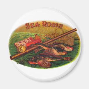 Vintage Fishing Gear Cigar Label Art, Sea Robin Magnet