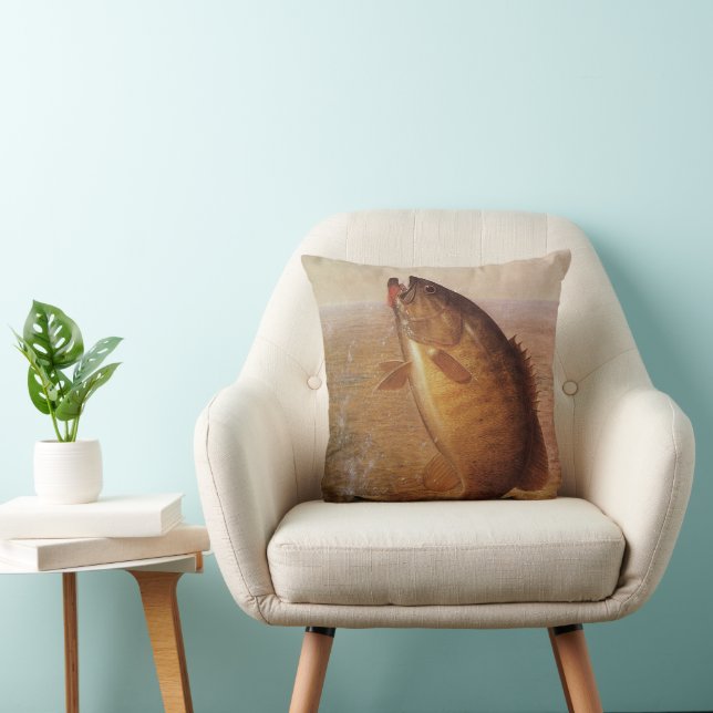 Vintage Fishing, Leaping Smallmouth Bass on Line Cushion (Chair)