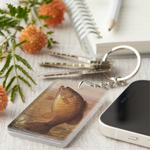 Vintage Fishing, Leaping Smallmouth Bass on Line Key Ring