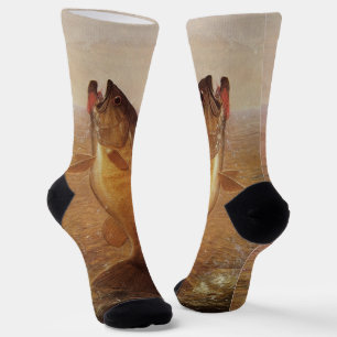 Vintage Fishing, Leaping Smallmouth Bass on Line Socks