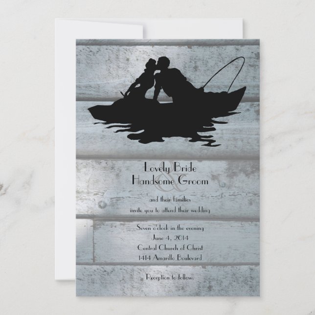 Vintage Fishing Lovers Boat Wedding Invitation (Front)