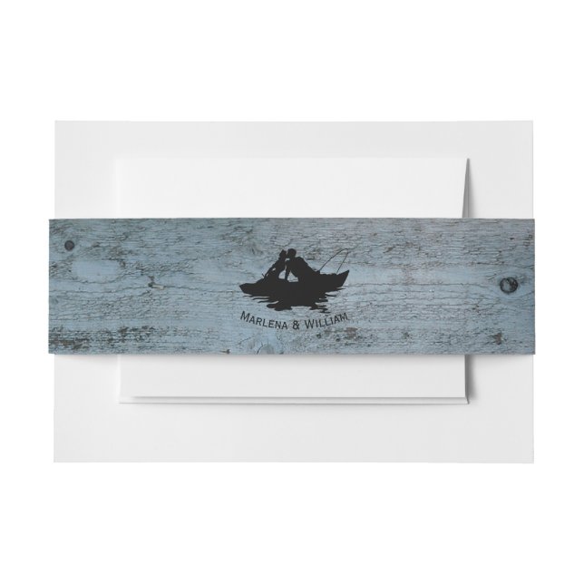 Vintage Fishing Lovers Wood Invitation Belly Band (Front Example)