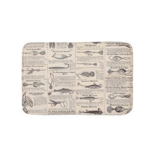 Vintage Fishing Lures: Antique 1900s Fisherman Bath Mat