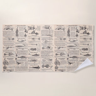 Vintage Fishing Lures: Antique 1900s Fisherman Beach Towel