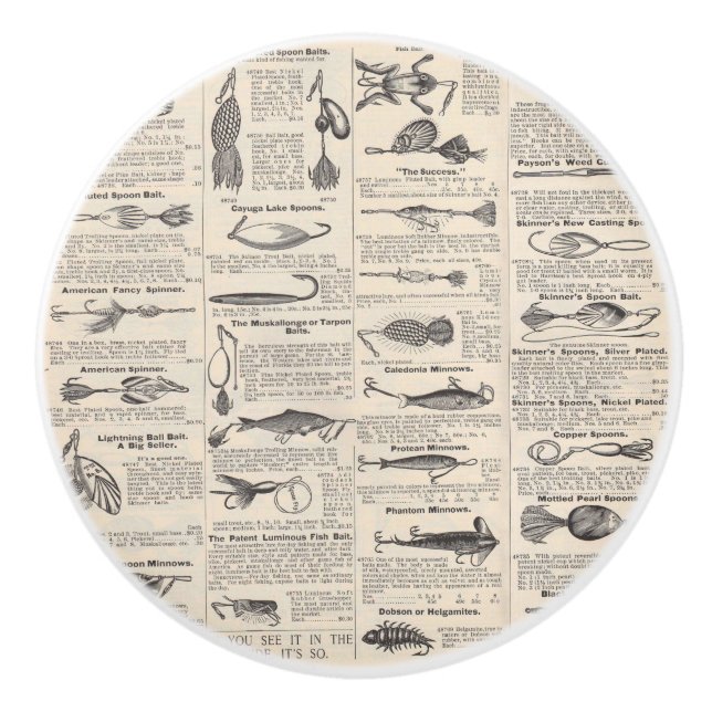 Vintage Fishing Lures: Antique 1900s Fisherman Ceramic Knob (Front)