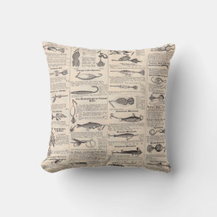 Vintage Fishing Lures: Antique 1900s Fisherman Cushion