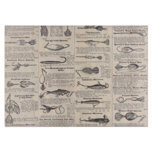 Vintage Fishing Lures: Antique 1900s Fisherman Cutting Board
