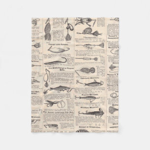 Vintage Fishing Lures: Antique 1900s Fisherman Fleece Blanket
