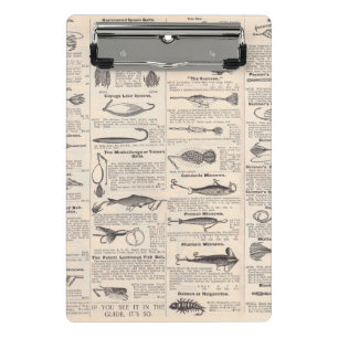 Vintage Fishing Lures: Antique 1900s Fisherman Mini Clipboard