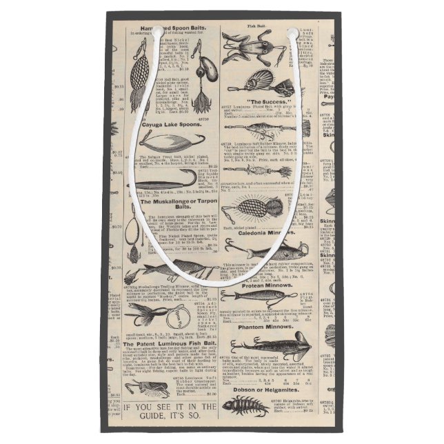 Vintage Fishing Lures: Antique 1900s Fisherman Small Gift Bag (Front)