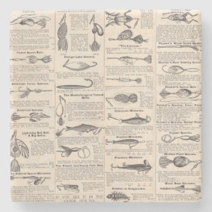 Vintage Fishing Lures: Antique 1900s Fisherman Stone Coaster