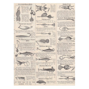 Vintage Fishing Lures: Antique 1900s Fisherman Tablecloth