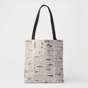 Vintage Fishing Lures: Antique 1900s Fisherman Tote Bag