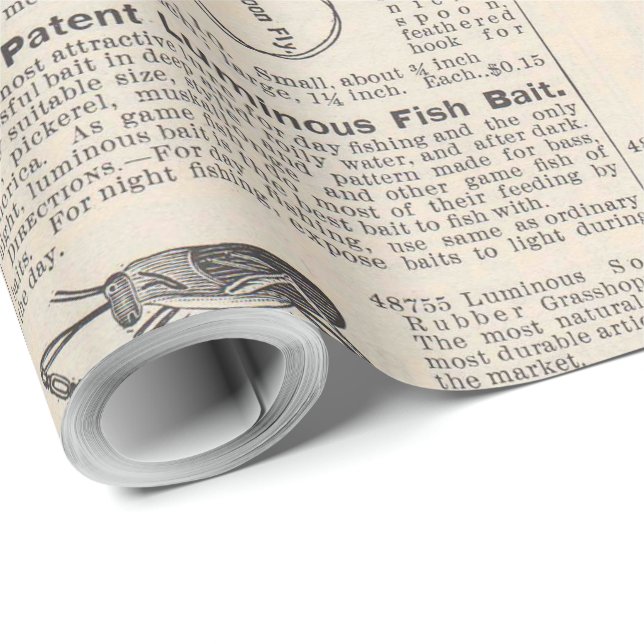 Vintage Fishing Lures: Antique 1900s Fisherman Wrapping Paper (Roll Corner)