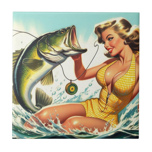 Vintage Fishing Pin-up Tile (Front)