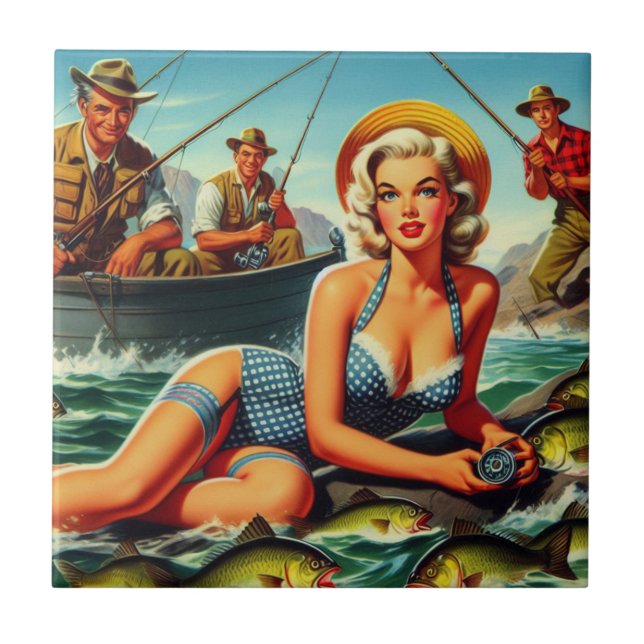 Vintage Fishing Pin Up Tile (Front)