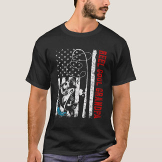 Vintage Fishing Reel Cool Grandpa American Flag Fa T-Shirt