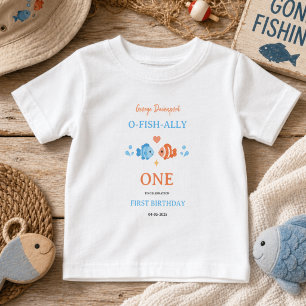Vintage Fishing Rod O-Fish-Ally One 1st Birthday Baby T-Shirt