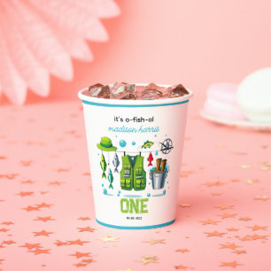Vintage Fishing Rod "O-Fish-Ally One" 1st Birthday Paper Cups
