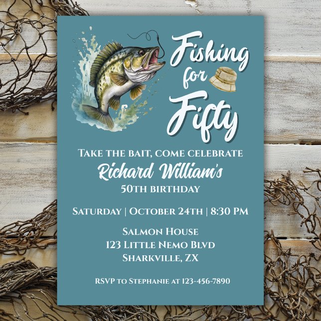 Vintage Fishing Themed 50th Birthday Party Invitation (Creator Uploaded)