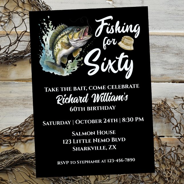 Vintage Fishing Themed 60th Birthday Party Invitation (Creator Uploaded)