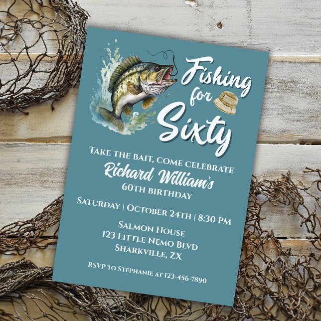 Vintage Fishing Themed 60th Birthday Party Invitation (Creator Uploaded)