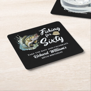 Vintage Fishing Themed 60th Birthday Party Square Paper Coaster
